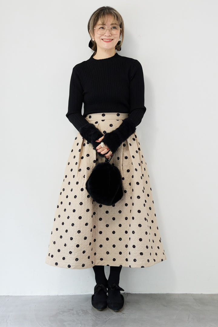 ドット柄 フレアロングスカート