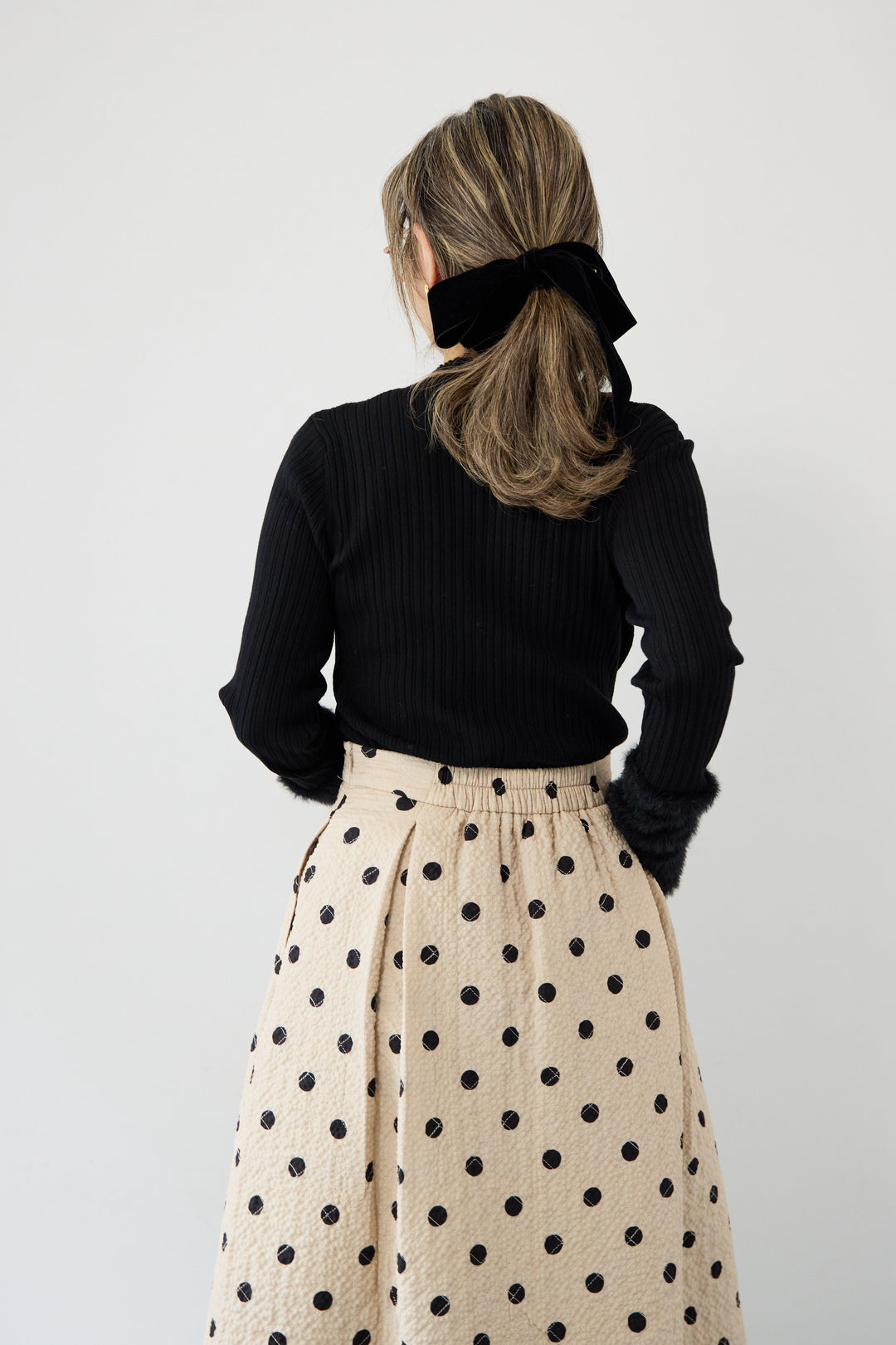 ドット柄 フレアロングスカート