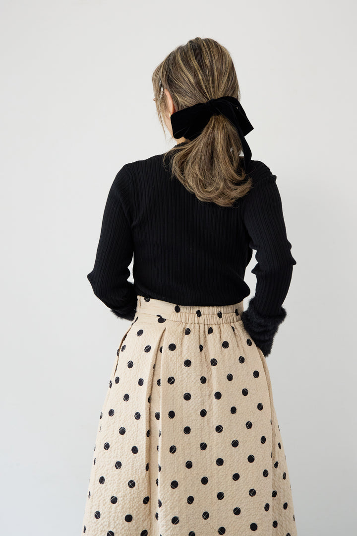 ドット柄 フレアロングスカート