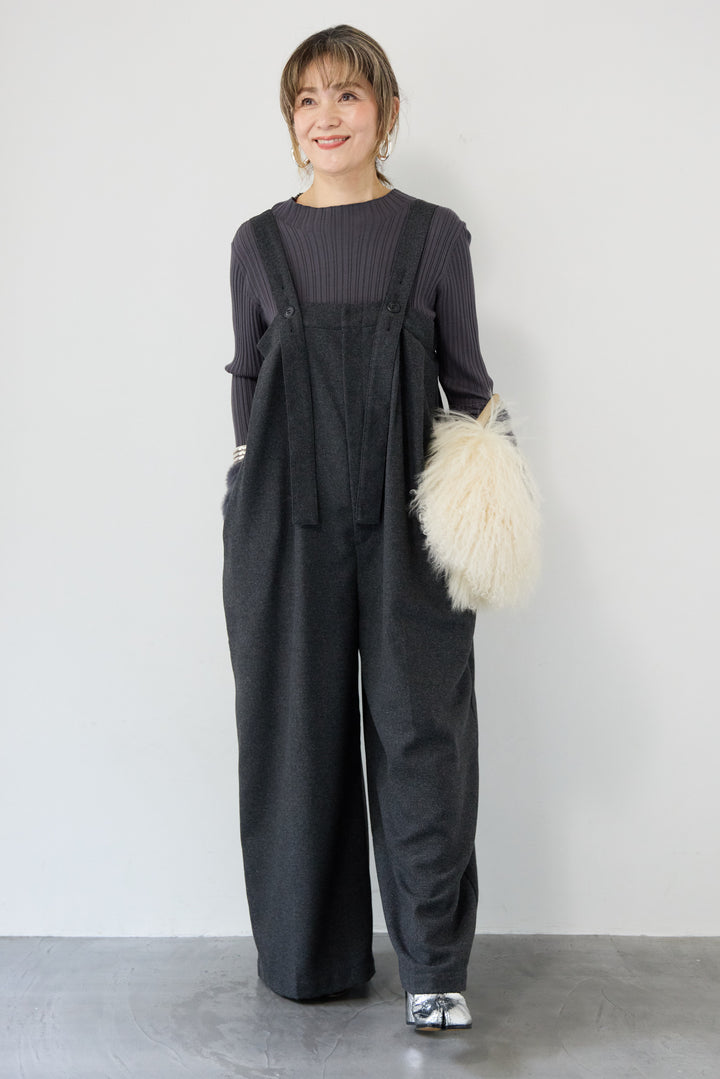 ウール混ワイドサロペットパンツ