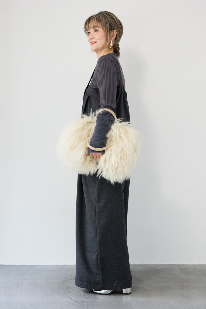 ウール混ワイドサロペットパンツ