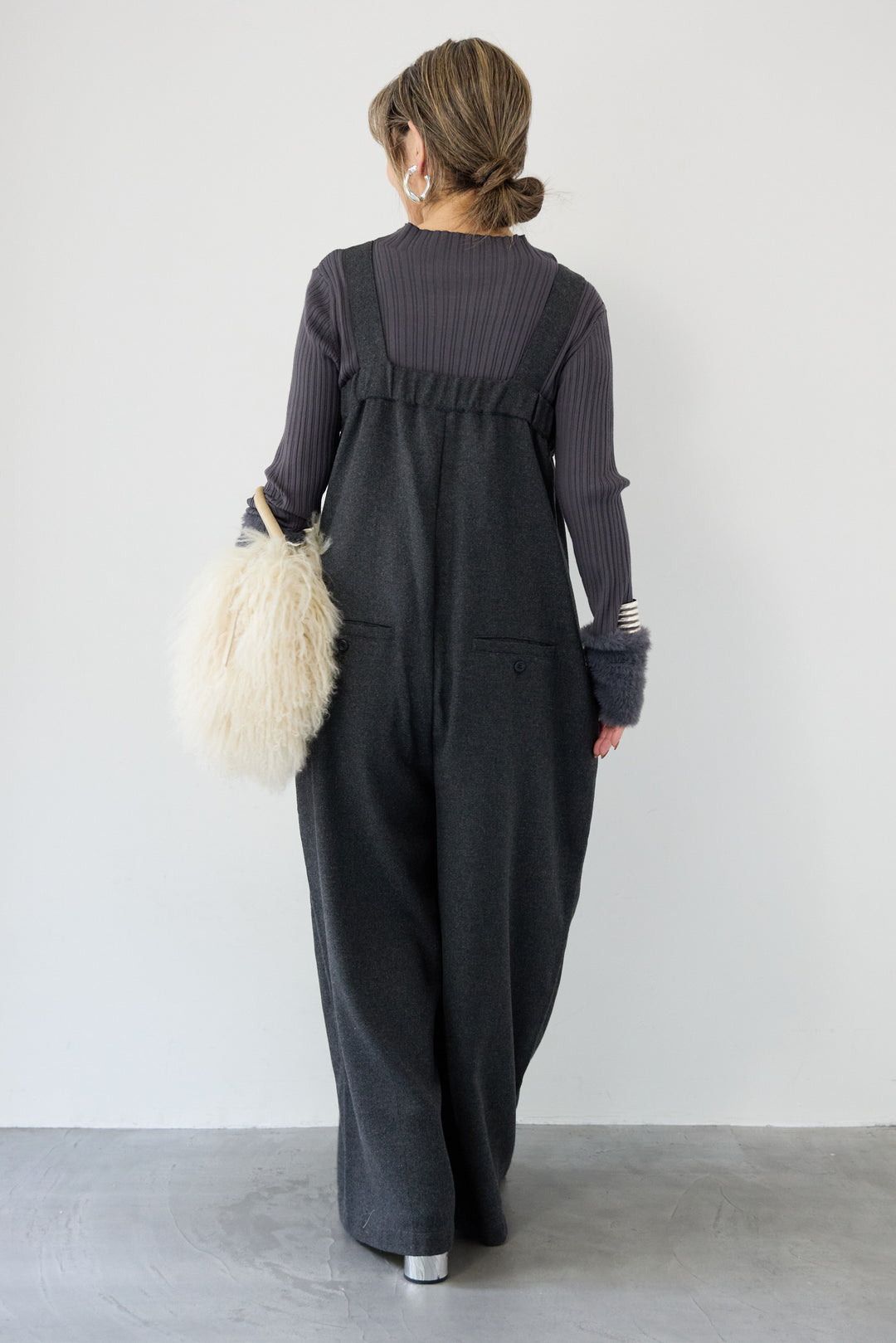 ウール混ワイドサロペットパンツ