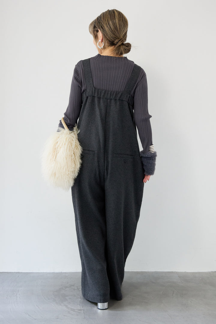 ウール混ワイドサロペットパンツ