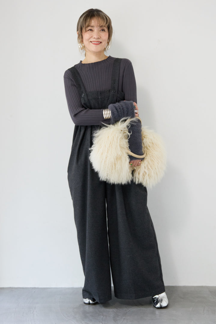 ウール混ワイドサロペットパンツ