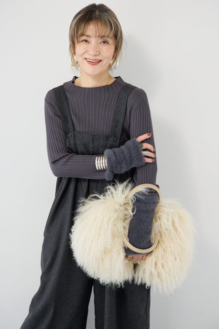 [SET]袖シャギーランダムリブニット+ウール混ワイドサロペットパンツ(2set)