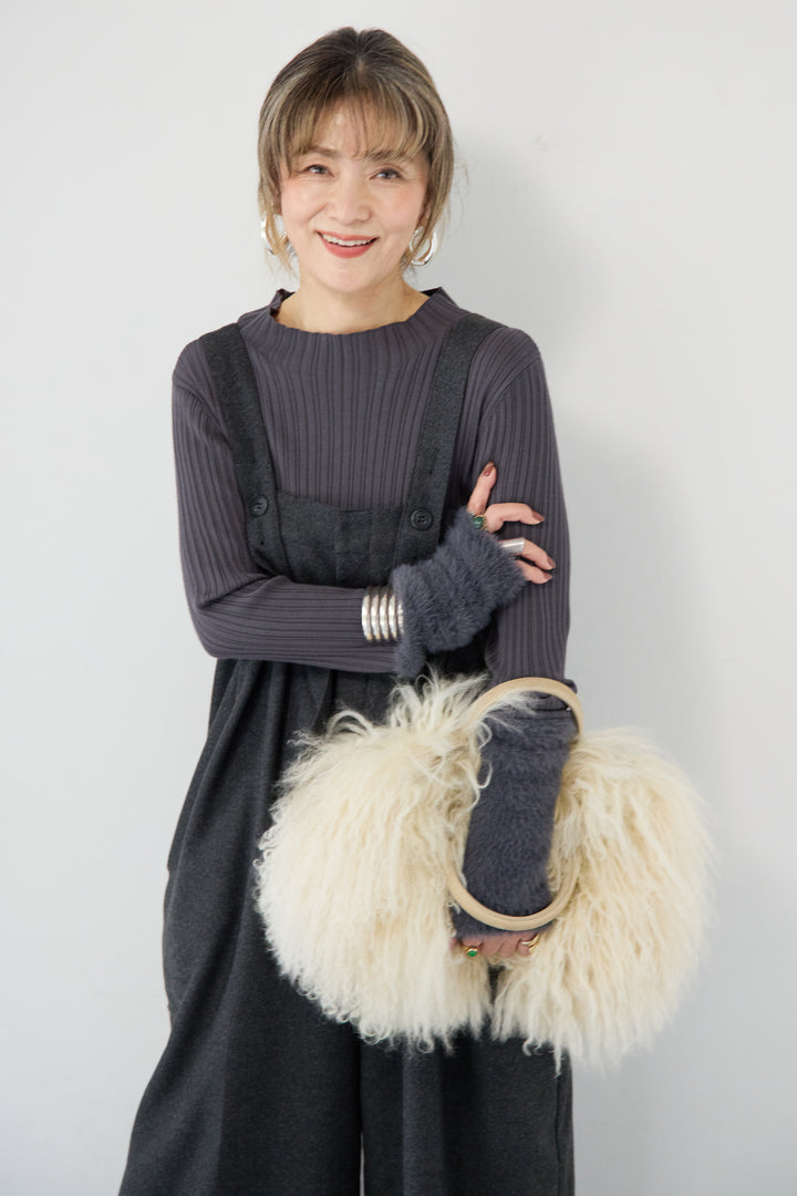 ウール混ワイドサロペットパンツ