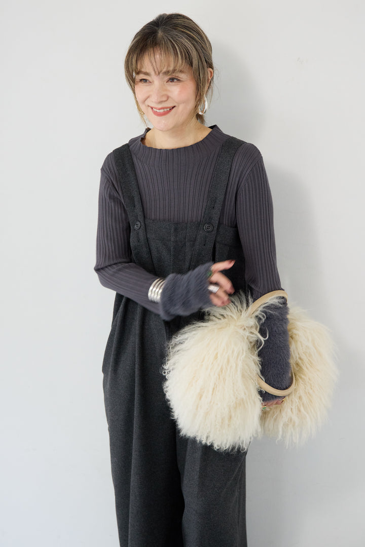 ウール混ワイドサロペットパンツ