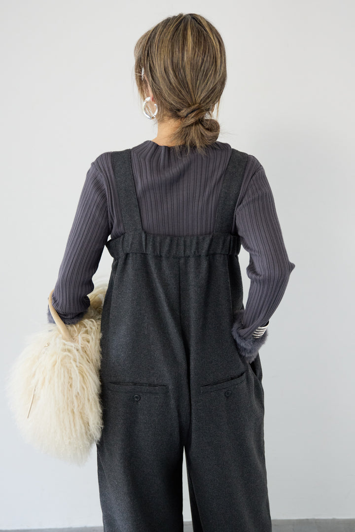 ウール混ワイドサロペットパンツ