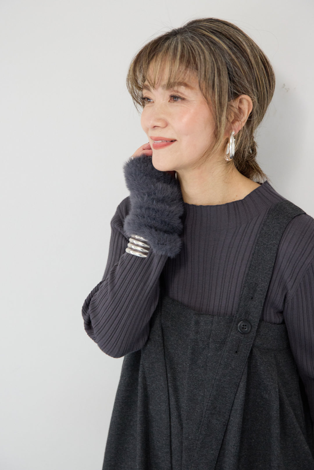 ウール混ワイドサロペットパンツ