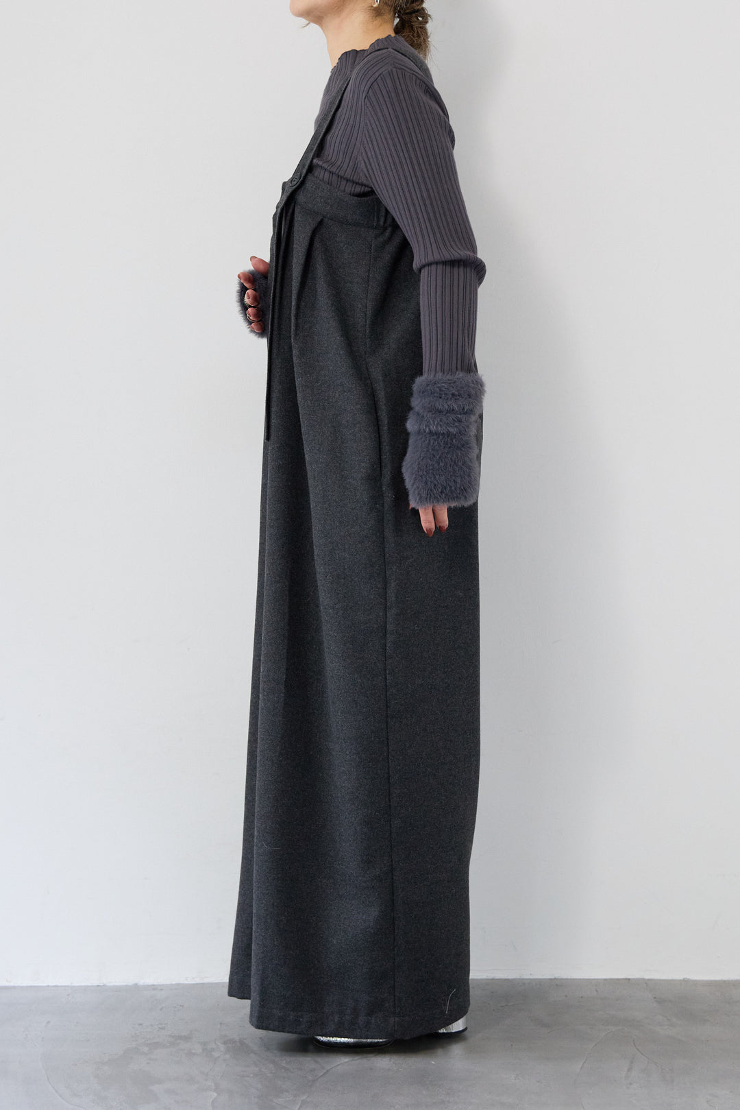 ウール混ワイドサロペットパンツ