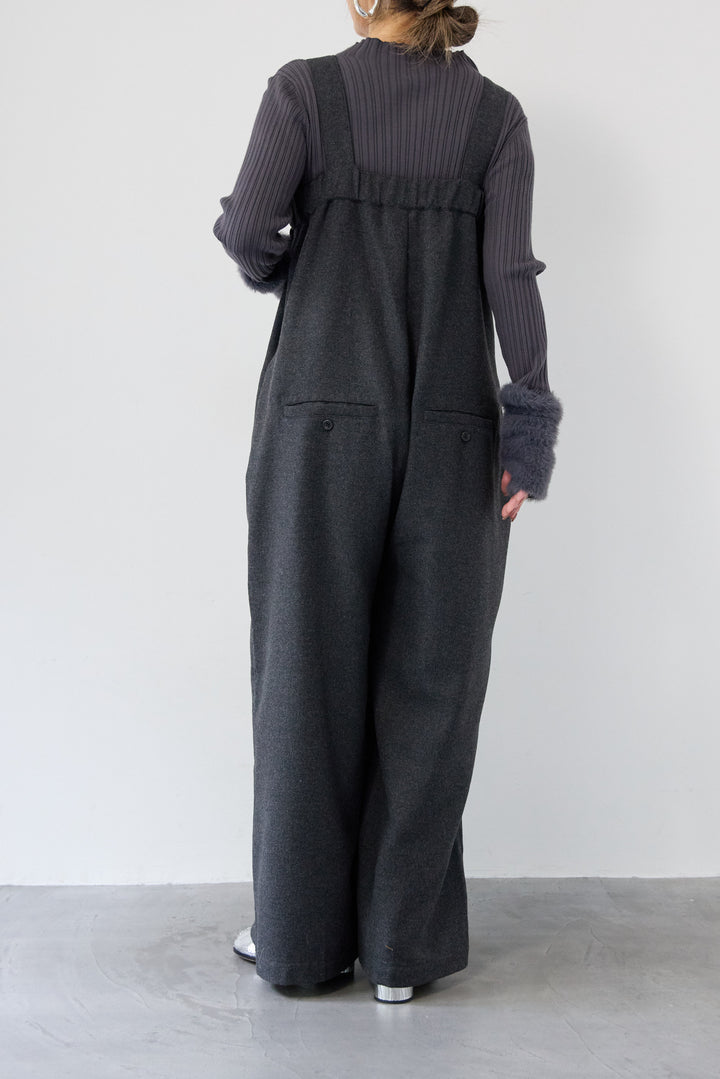 ウール混ワイドサロペットパンツ