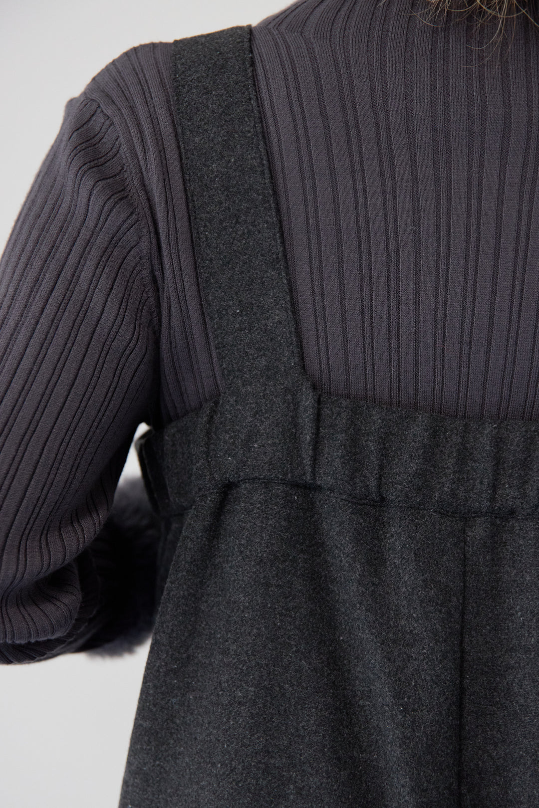 [SET]袖シャギーランダムリブニット+ウール混ワイドサロペットパンツ(2set)