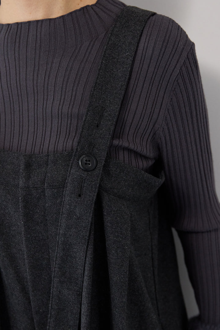 ウール混ワイドサロペットパンツ