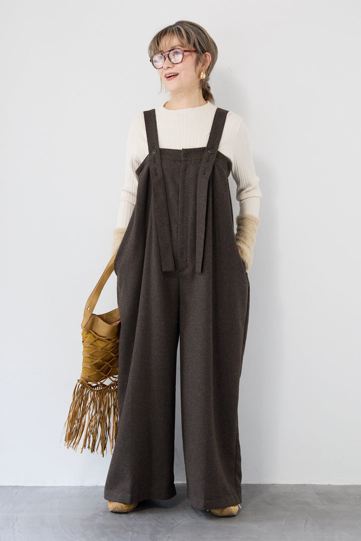 ウール混ワイドサロペットパンツ