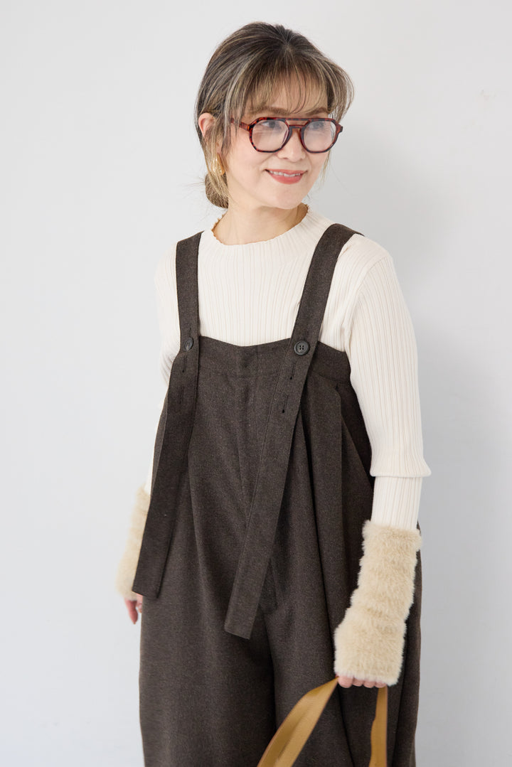 ウール混ワイドサロペットパンツ