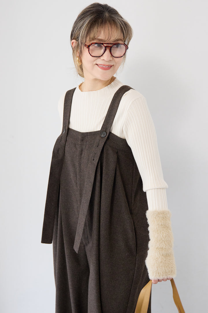 ウール混ワイドサロペットパンツ