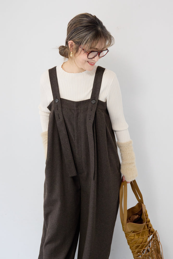 ウール混ワイドサロペットパンツ