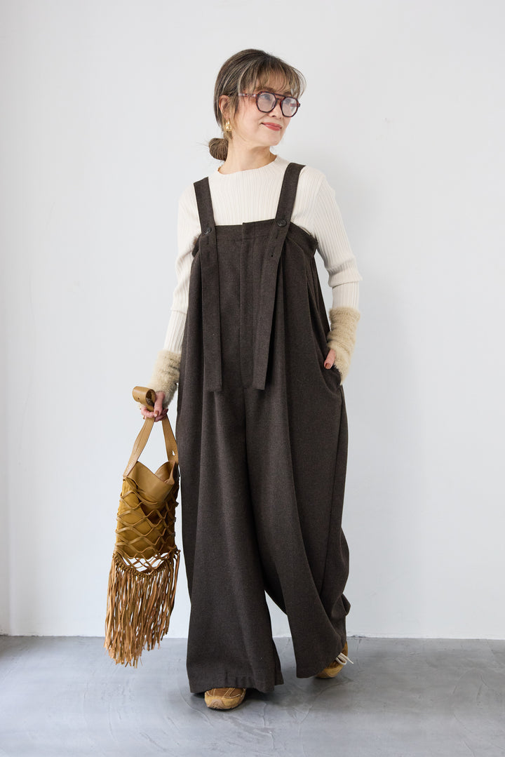 ウール混ワイドサロペットパンツ