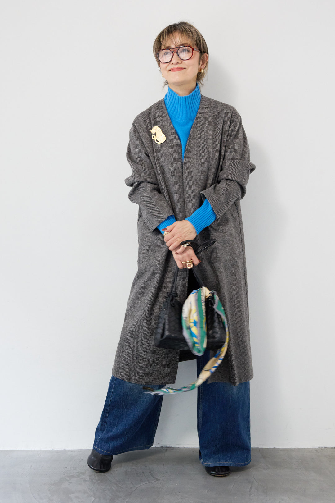 ノーカラー ロング丈 ガウンコート