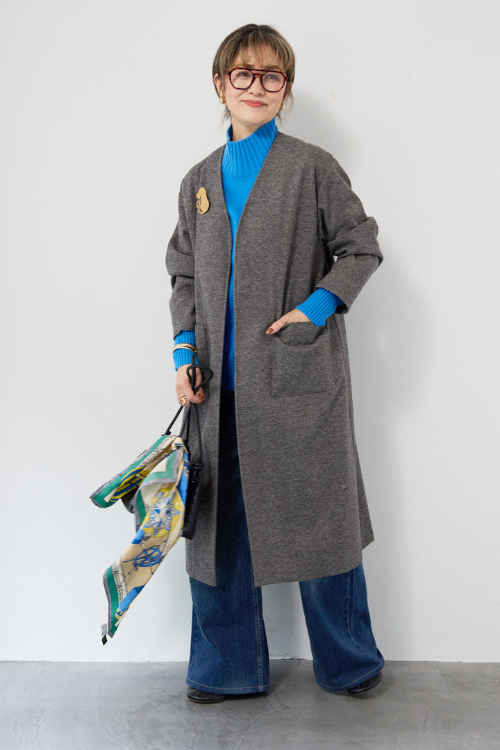 ノーカラー ロング丈 ガウンコート