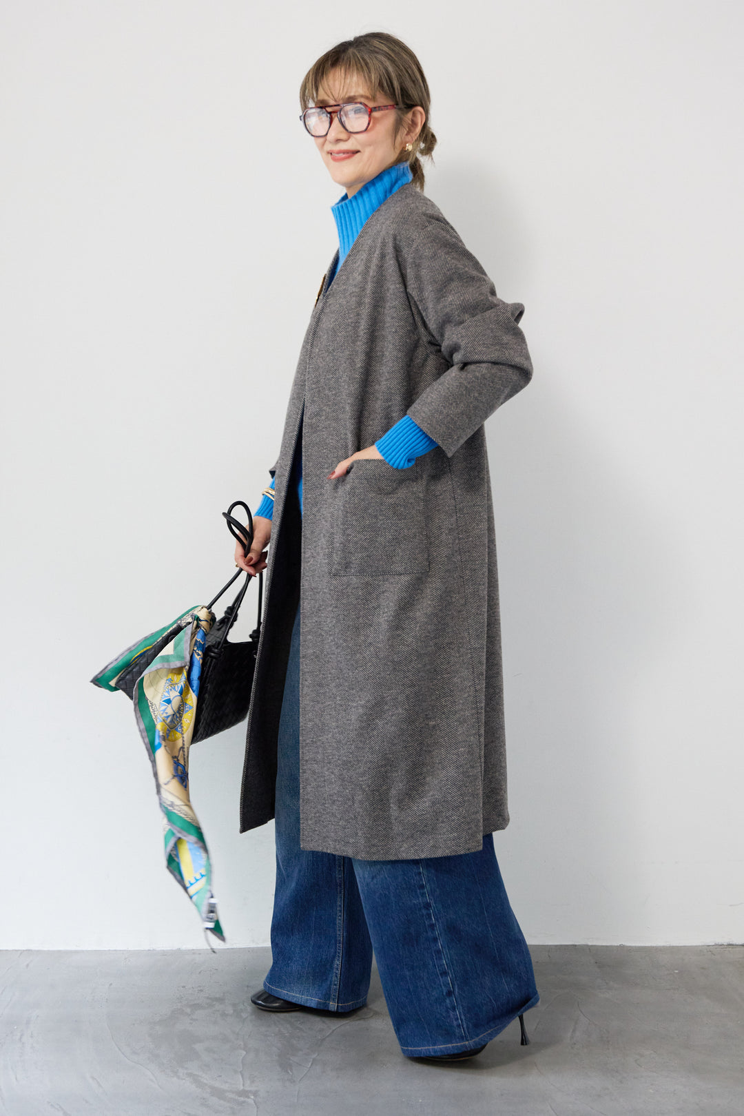 [SET]カシミア プルオーバーニット+ノーカラー ロング丈 ガウンコート(2set)