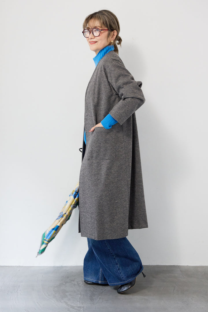 [SET]カシミア プルオーバーニット+ノーカラー ロング丈 ガウンコート(2set)