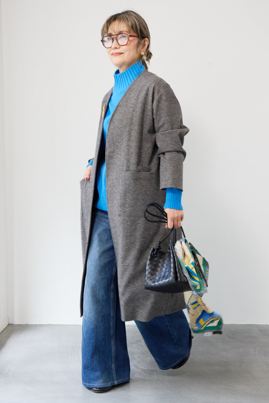 [SET]カシミア プルオーバーニット+ノーカラー ロング丈 ガウンコート(2set)