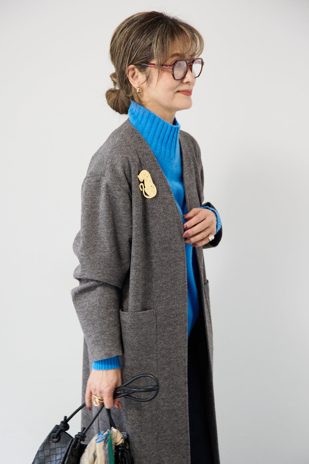 [SET]カシミア プルオーバーニット+ノーカラー ロング丈 ガウンコート(2set)