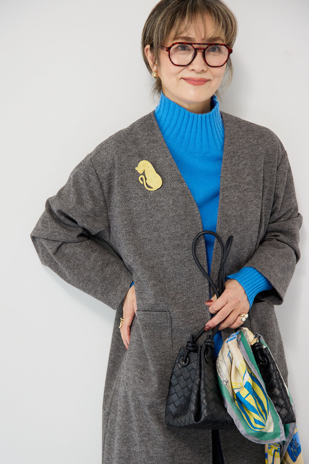 [SET]カシミア プルオーバーニット+ノーカラー ロング丈 ガウンコート(2set)