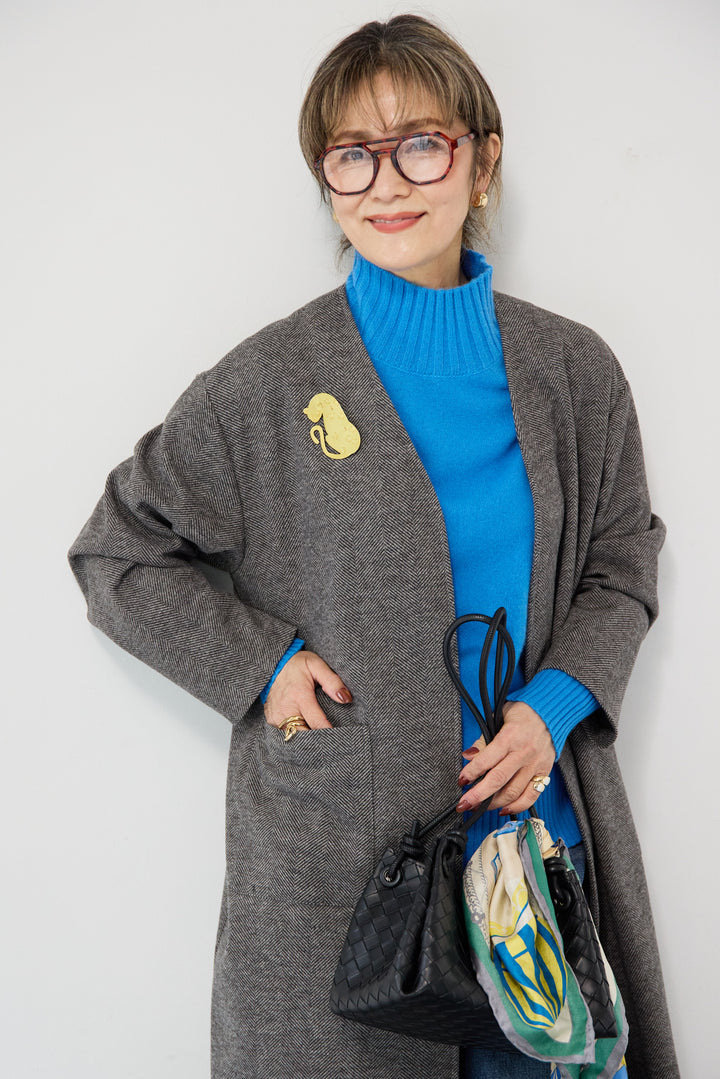 ノーカラー ロング丈 ガウンコート