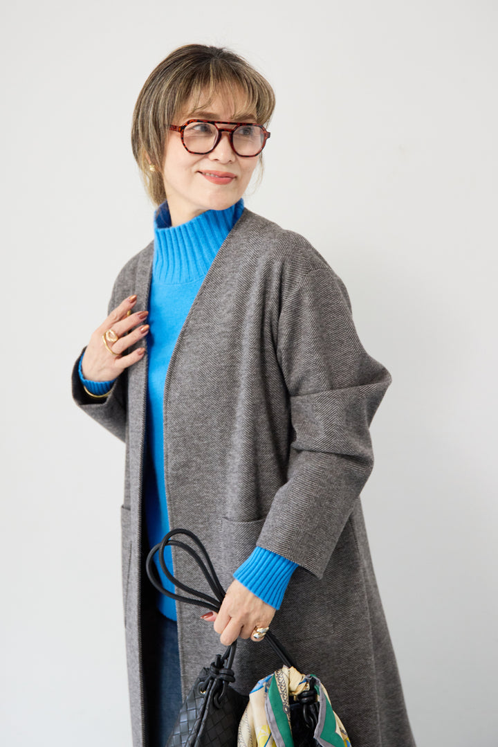 ノーカラー ロング丈 ガウンコート