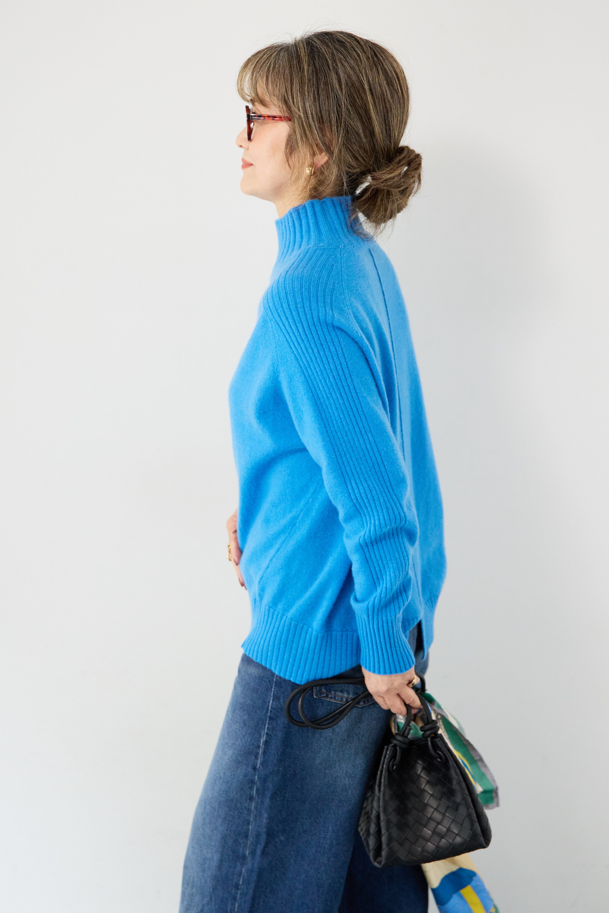 TOWAVAS カシミア　ボーダーニット　ブルー カシミア プルオーバーニット – plusotoha