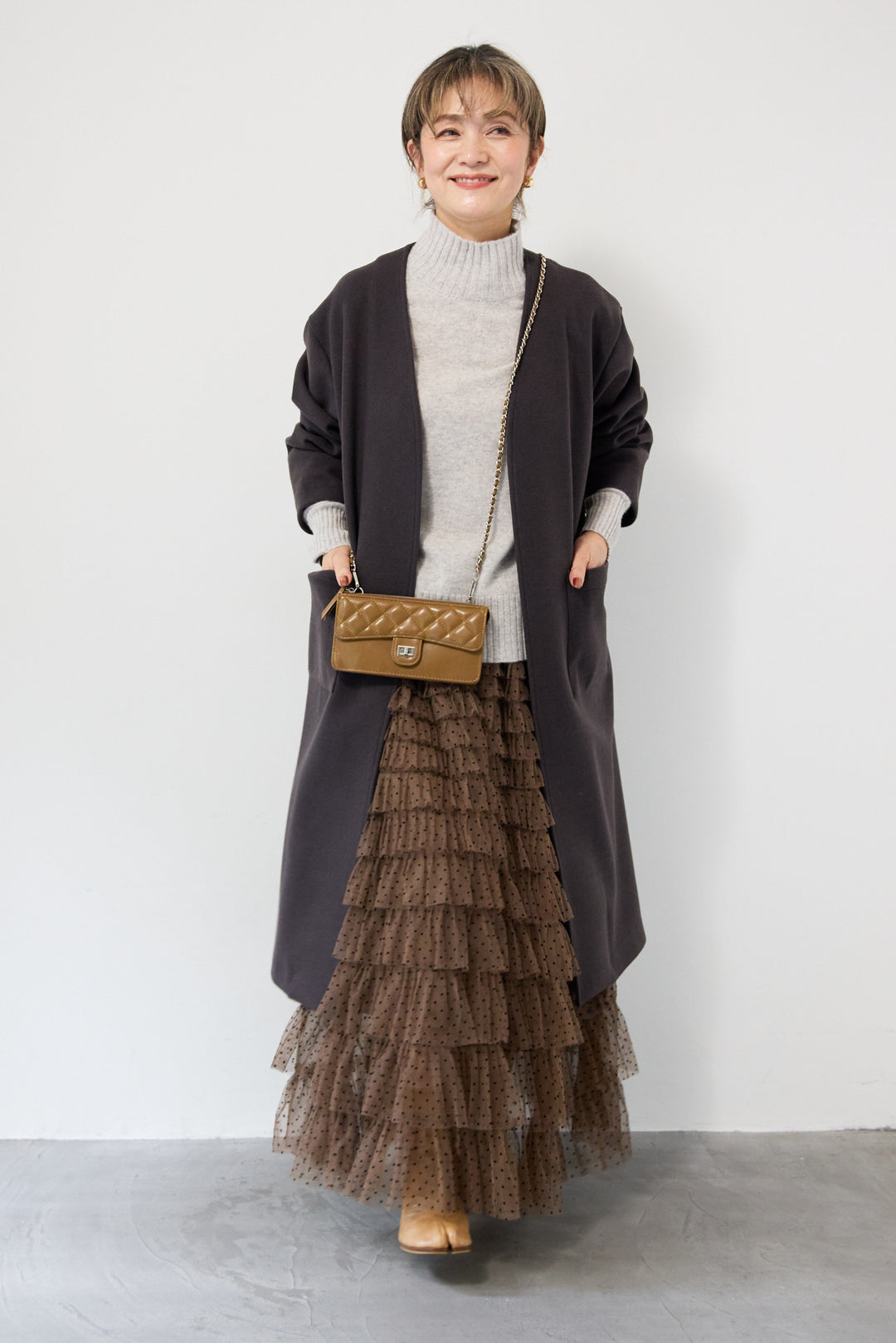 ノーカラー ロング丈 ガウンコート