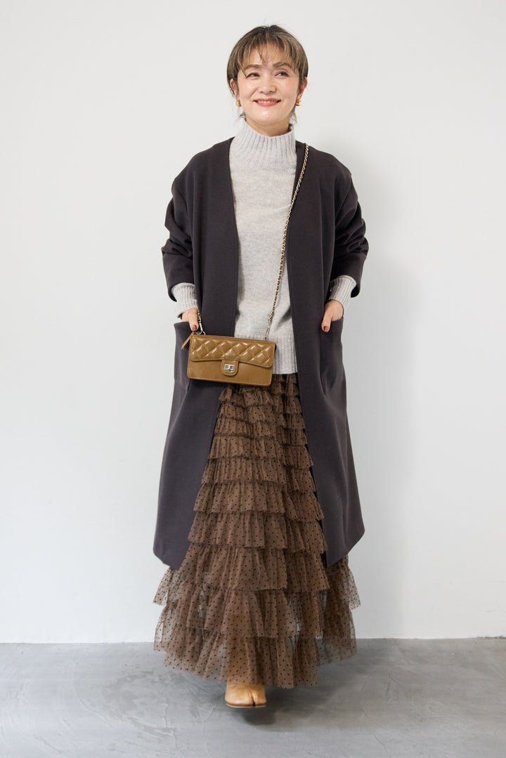 [SET]カシミア プルオーバーニット+ノーカラー ロング丈 ガウンコート(2set)