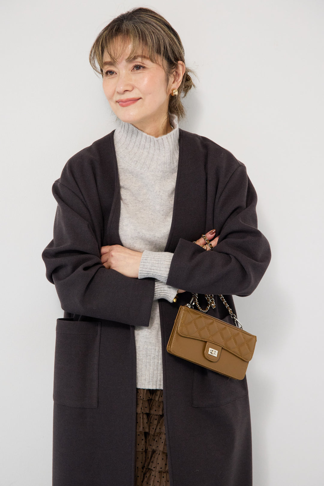 [SET]カシミア プルオーバーニット+ノーカラー ロング丈 ガウンコート(2set)