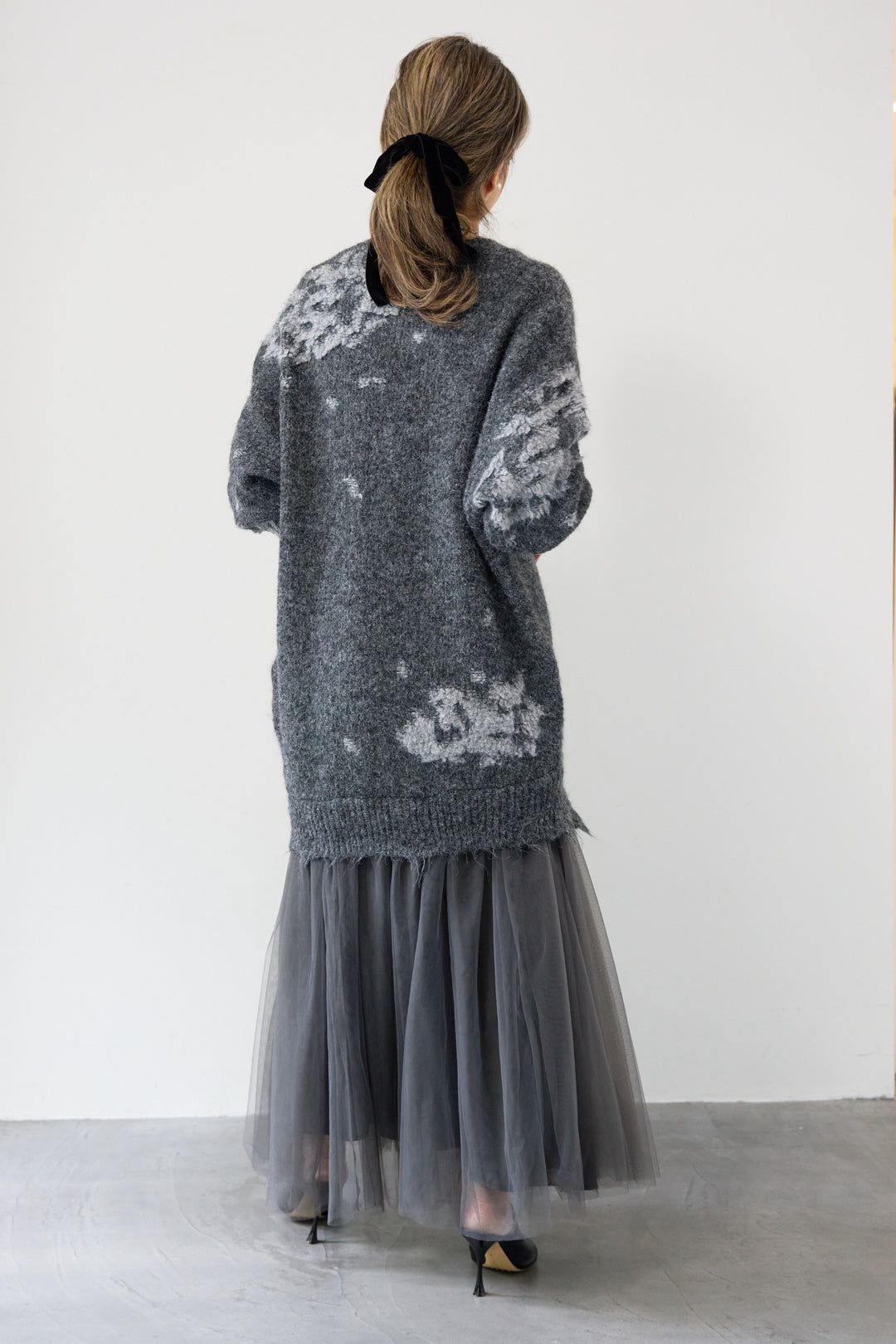 シャギーニット × チュール切替 ワンピース
