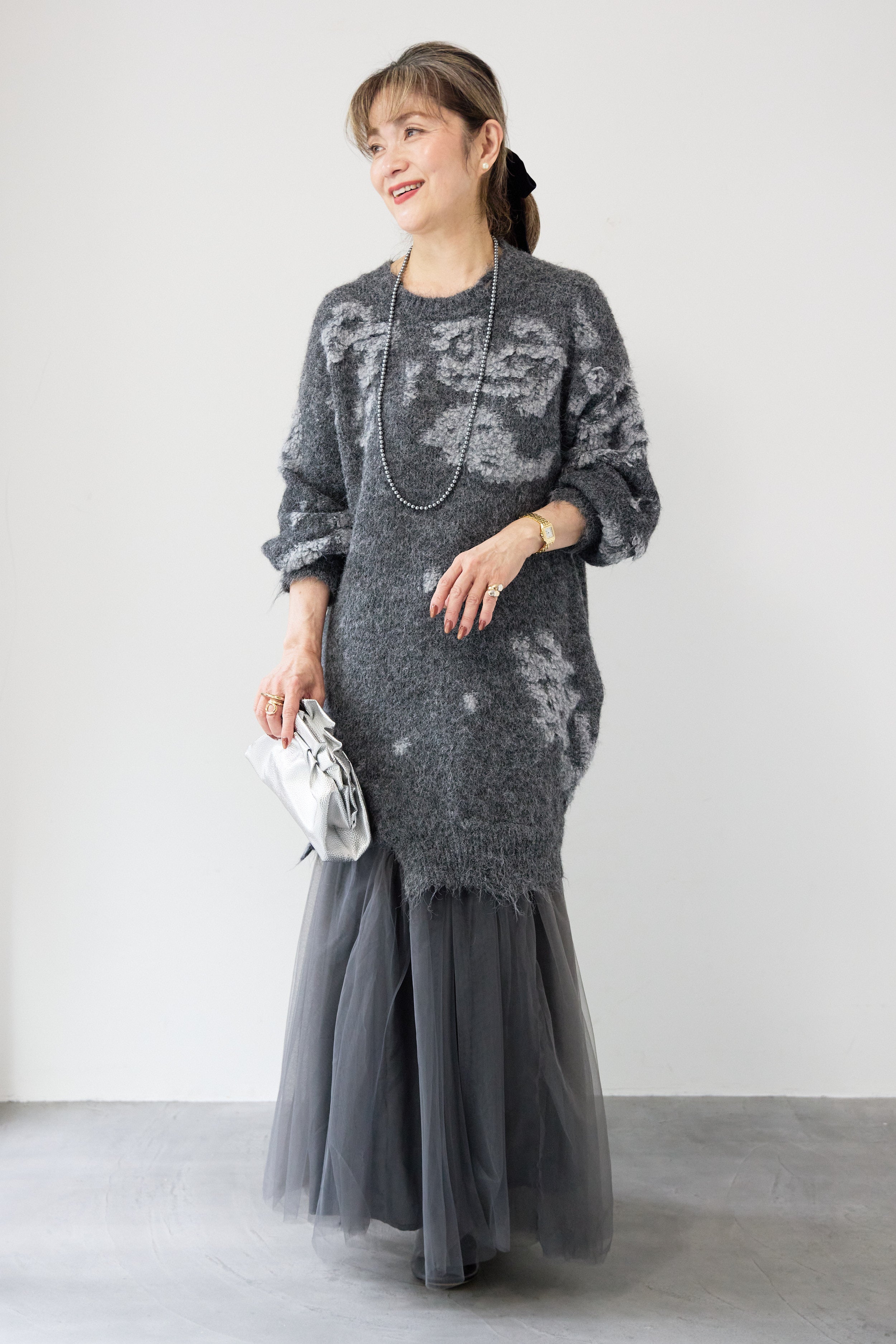 シャギーニット × チュール切替 ワンピース – plusotoha