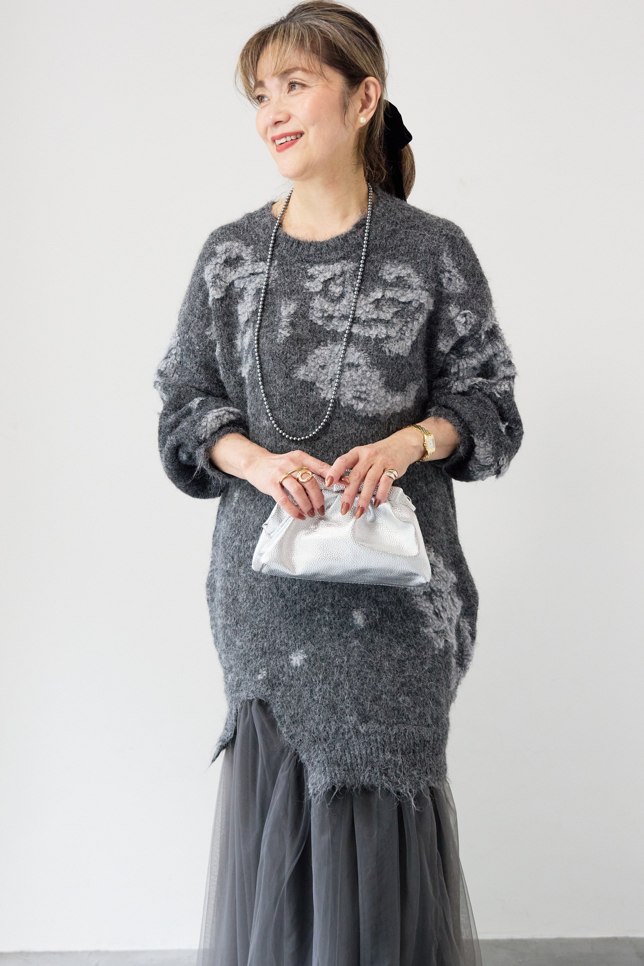 シャギーニット × チュール切替 ワンピース – plusotoha