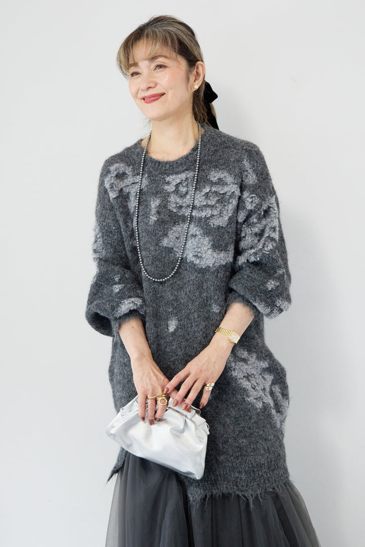 シャギーニット × チュール切替 ワンピース