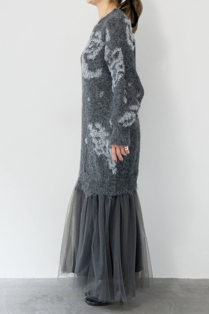 シャギーニット × チュール切替 ワンピース