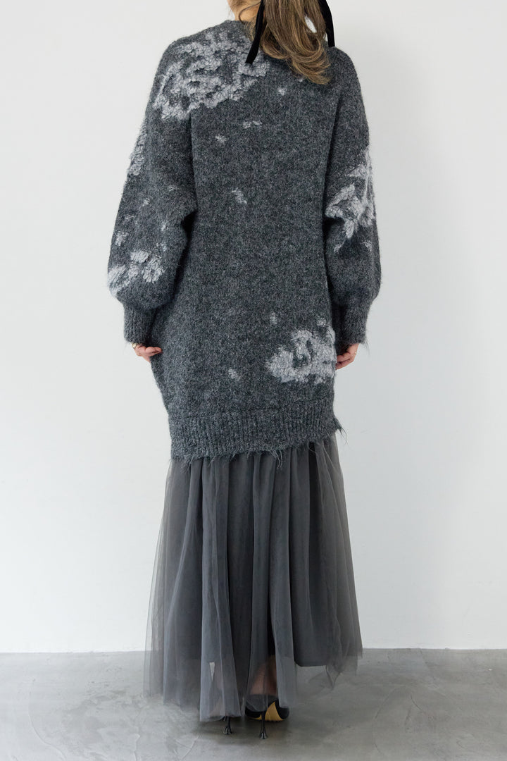 シャギーニット × チュール切替 ワンピース