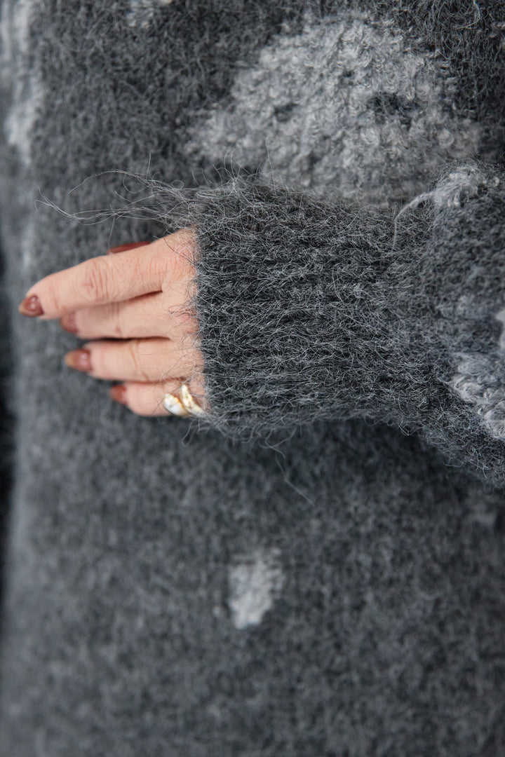 シャギーニット × チュール切替 ワンピース