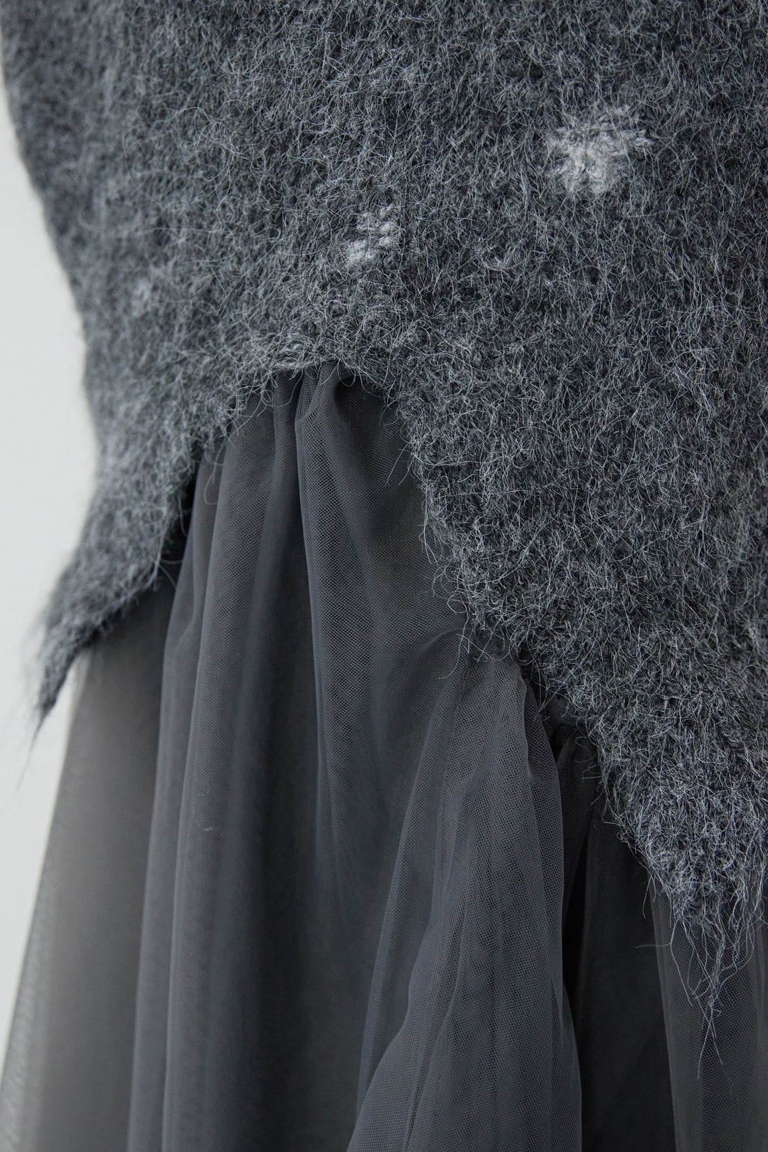 シャギーニット × チュール切替 ワンピース