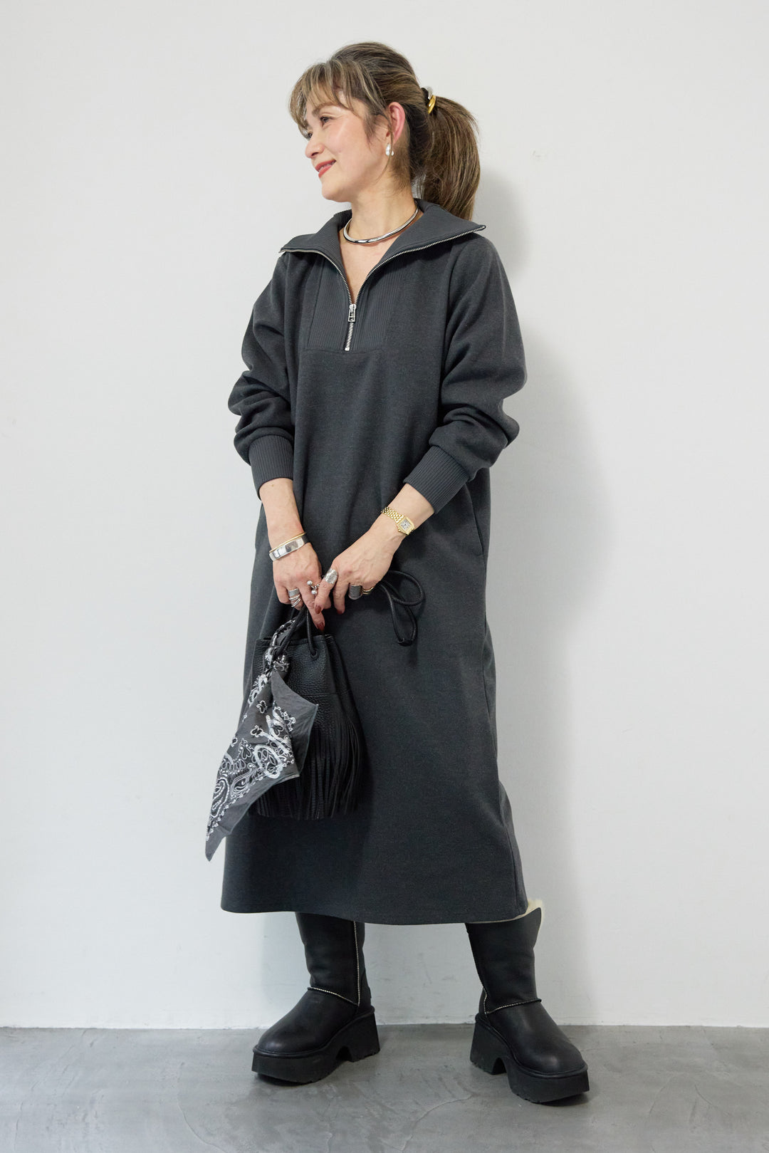 圧縮起毛ステンニットワンピース