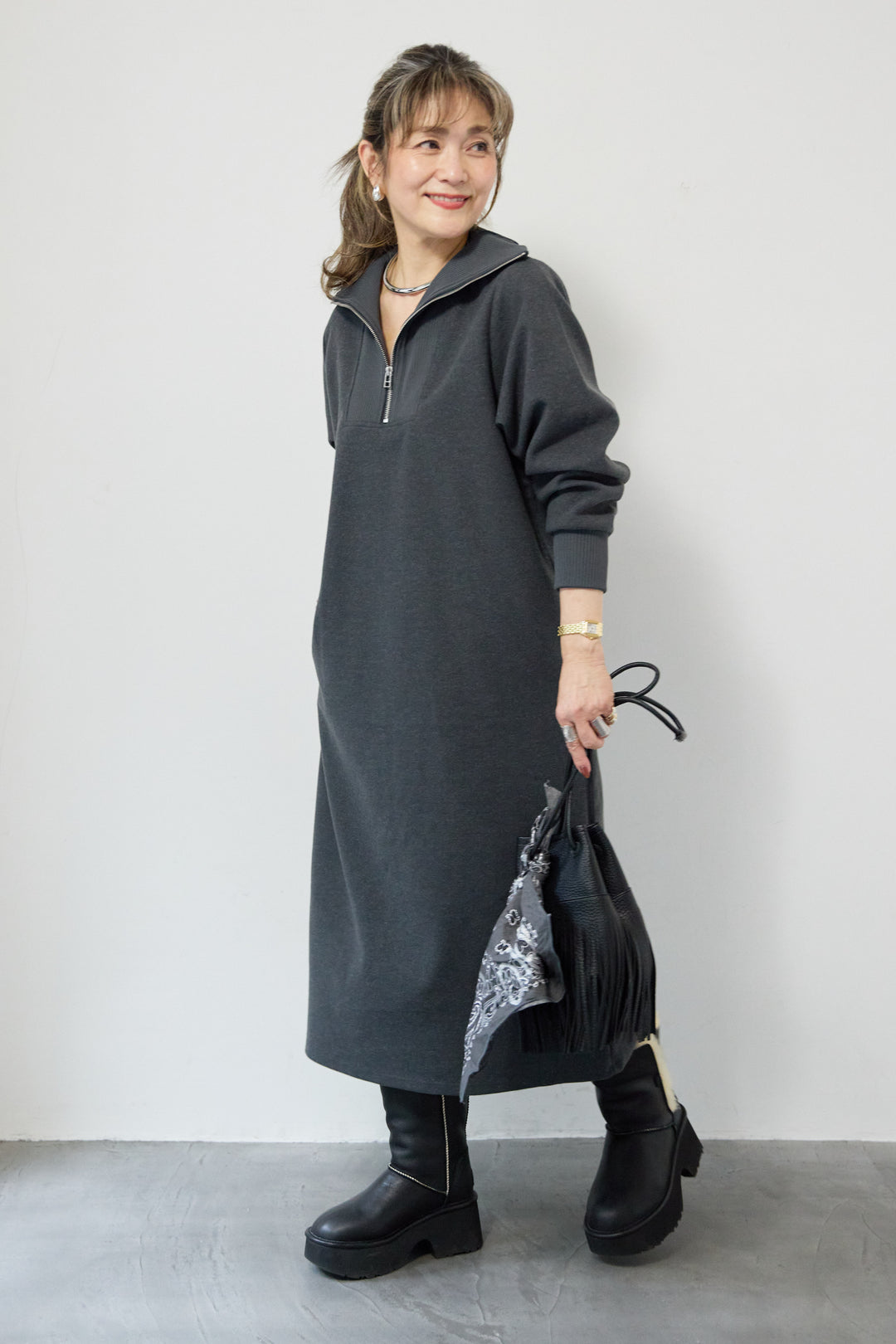 圧縮起毛ステンニットワンピース