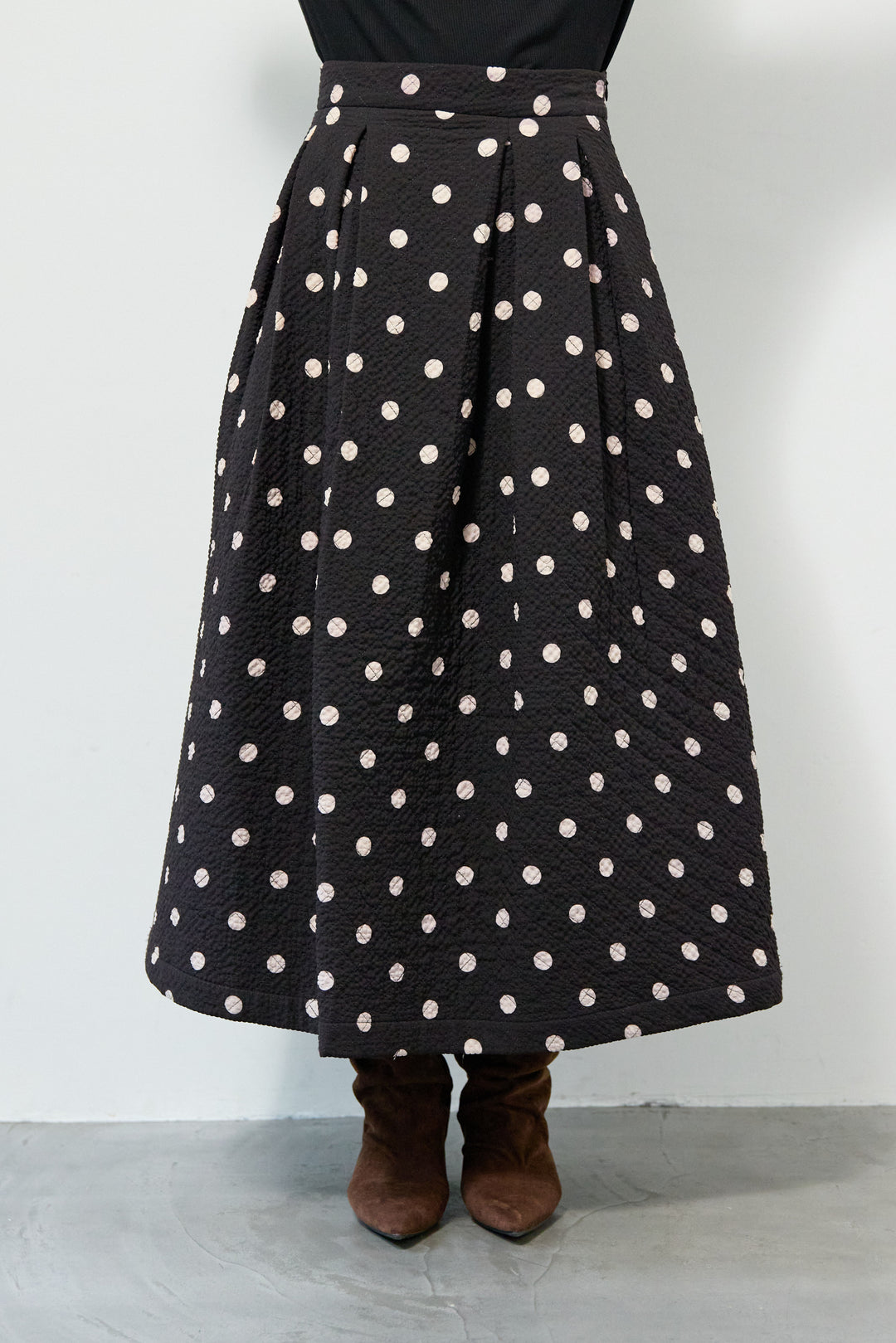 ドット柄 フレアロングスカート