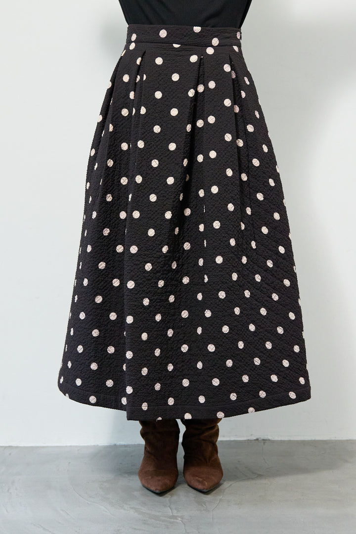 ドット柄 フレアロングスカート