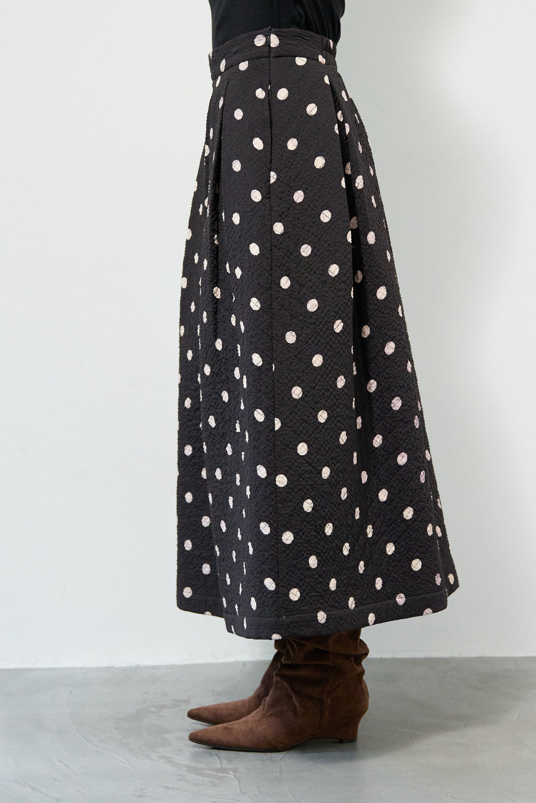 ドット柄 フレアロングスカート