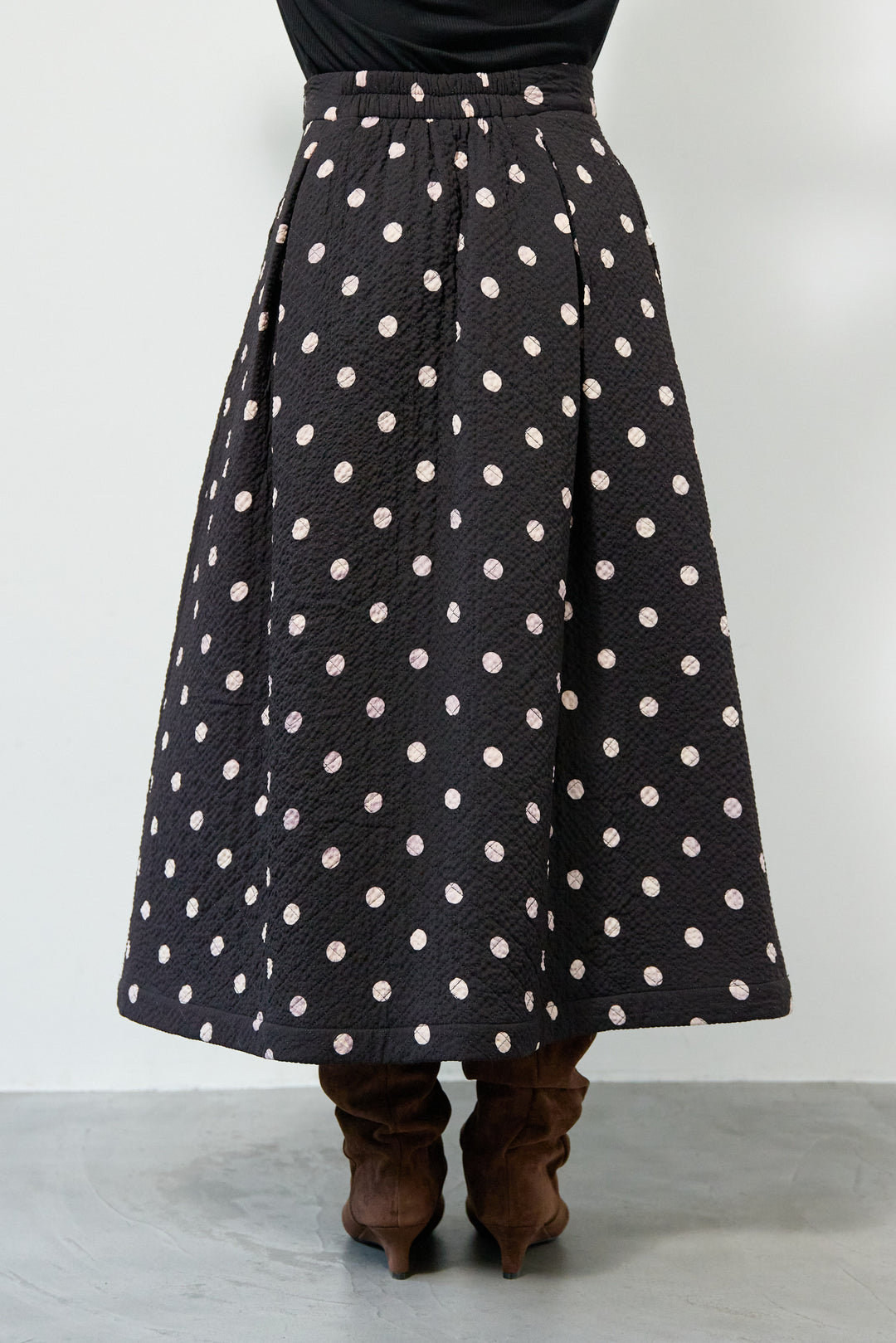 ドット柄 フレアロングスカート
