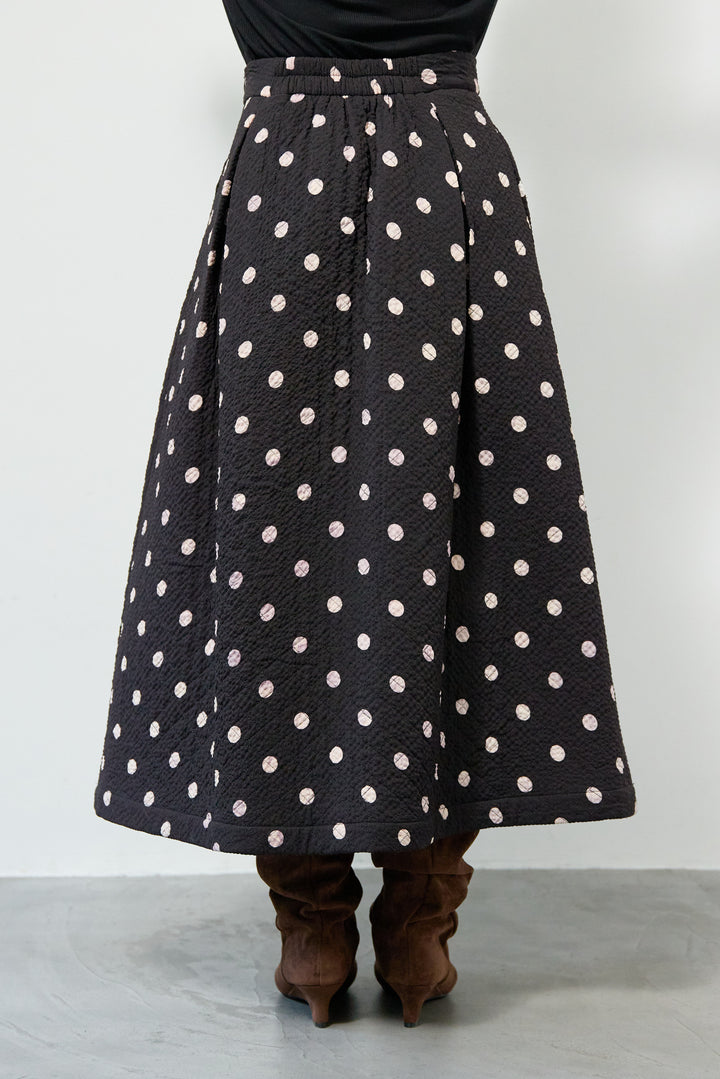 ドット柄 フレアロングスカート
